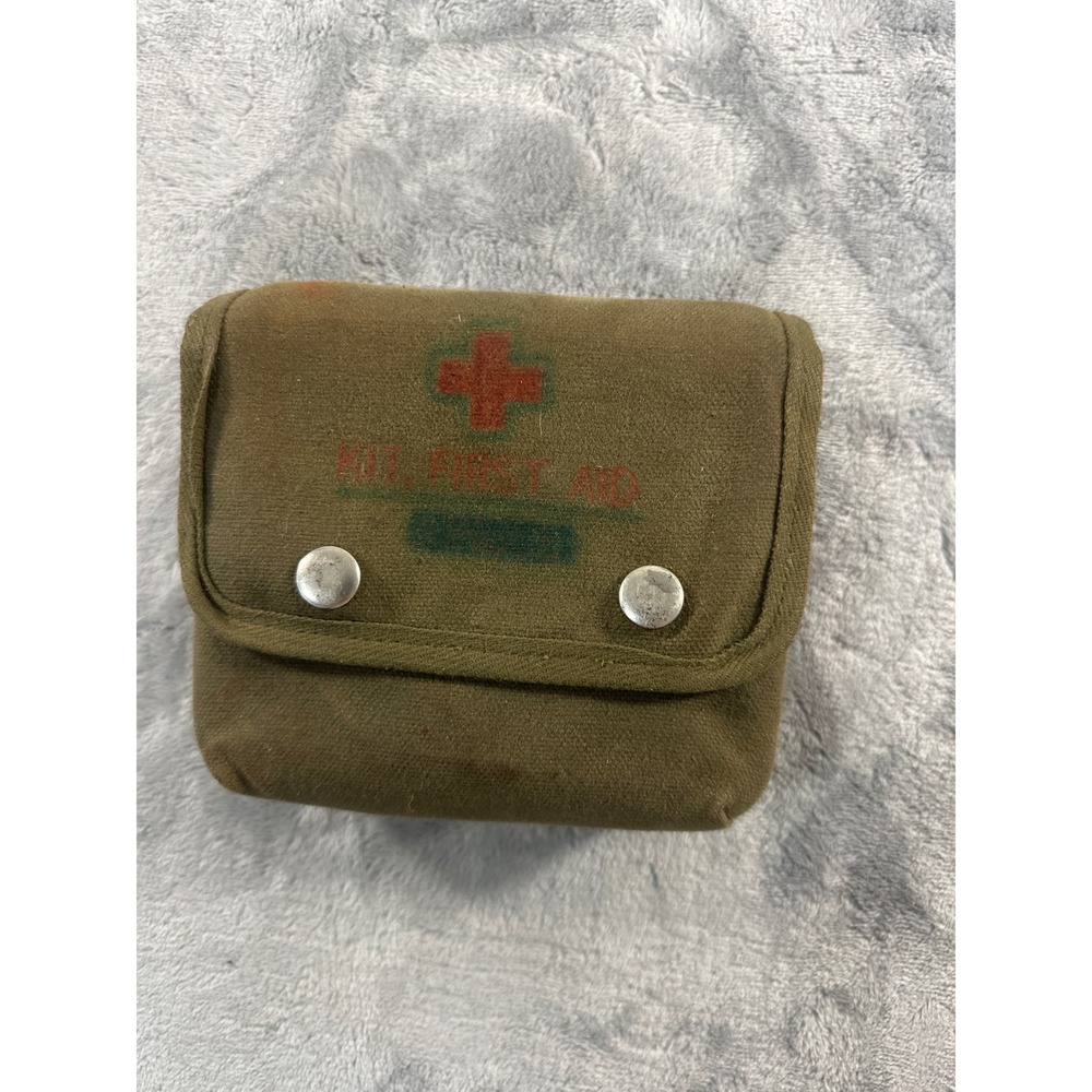 Vintage Johnson & Johnson Compact First Aid Kit Military Canvas Pouch Olive Drab